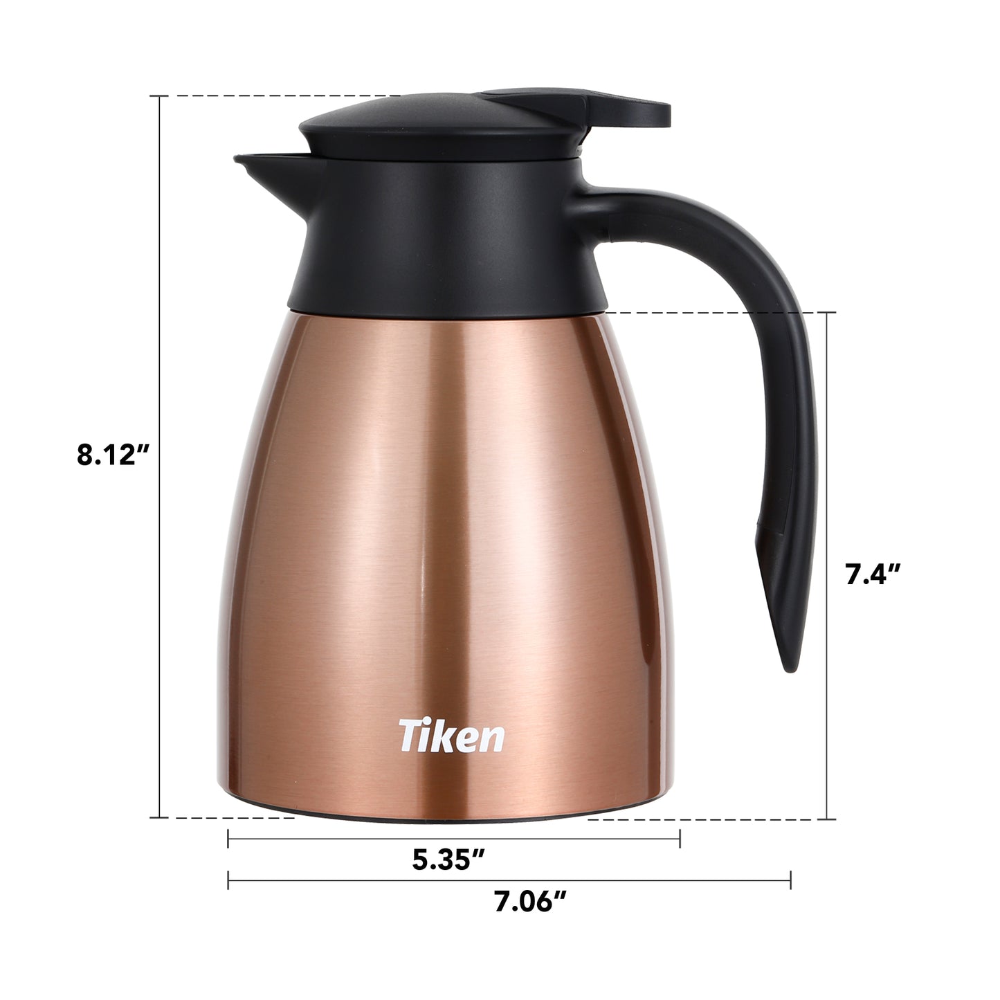 Tiken 34 Oz Thermal Coffee Carafe Stainless Steel Insulated Vacuum Coffee Pot 1 Liter (Copper)