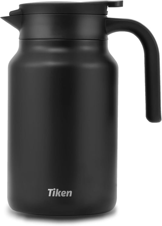 Tiken 51 Oz Thermal Coffee Carafe Double Wall Stainless Steel Insulated Coffee Server, 1.5Liter Beverage Pitcher (Matte Black)