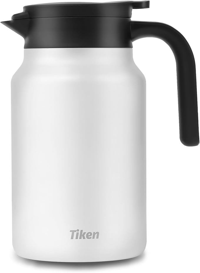 Tiken 51 Oz Thermal Coffee Carafe Double Wall Stainless Steel Insulated Coffee Server, 1.5Liter Beverage Pitcher (White)