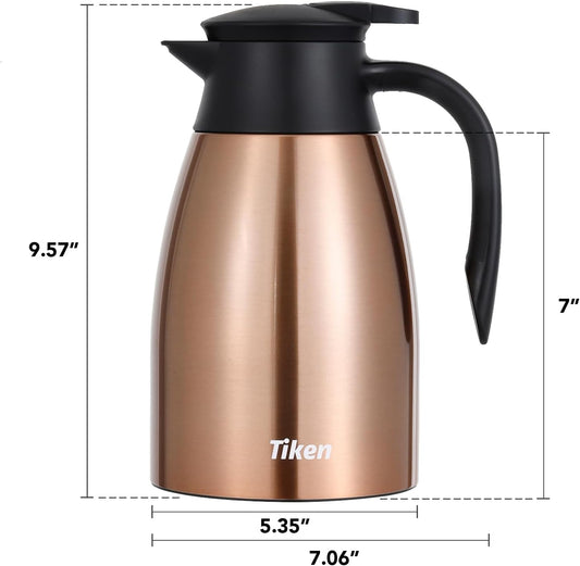 Tiken 51 Oz Thermal Coffee Carafe Stainless Steel Insulated Vacuum Coffee Pot 1.5 Liter (Copper)