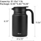 Tiken 51 Oz Thermal Coffee Carafe Double Wall Stainless Steel Insulated Coffee Server, 1.5Liter Beverage Pitcher (Matte Black)