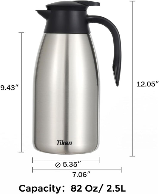 Tiken 85 Oz Thermal Coffee Carafe Stainless Steel Insulated Vacuum Coffee Pot 2.5 Liter (Sliver)