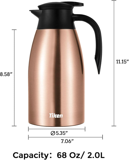 Tiken 68 Oz Thermal Coffee Carafe Stainless Steel Insulated Vacuum Coffee Pot 2 Liter (Copper)