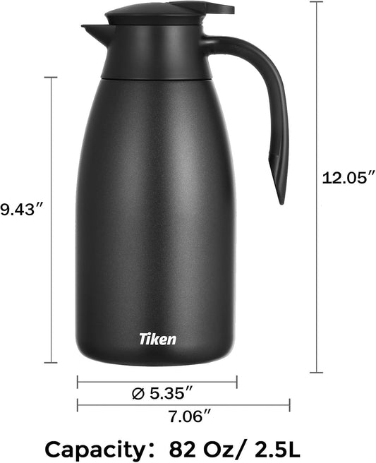 Tiken 85 Oz Thermal Coffee Carafe Stainless Steel Insulated Vacuum Coffee Pot 2.5 Liter (Black)