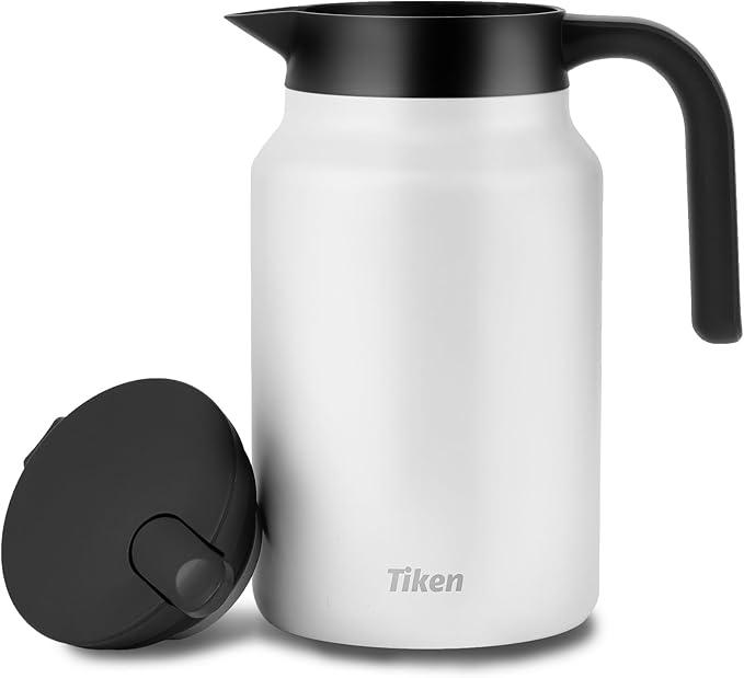 Tiken 51 Oz Thermal Coffee Carafe Double Wall Stainless Steel Insulated Coffee Server, 1.5Liter Beverage Pitcher (White)