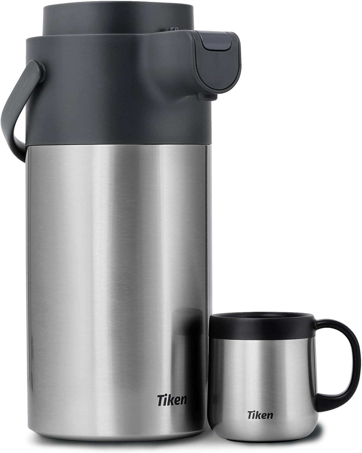 Tiken 34 oz Thermal Coffee Carafe, Stainless Steel Insulated Vacuum Coffee Carafes for Keeping Hot, 1 Liter Beverage Dispenser (Silver)