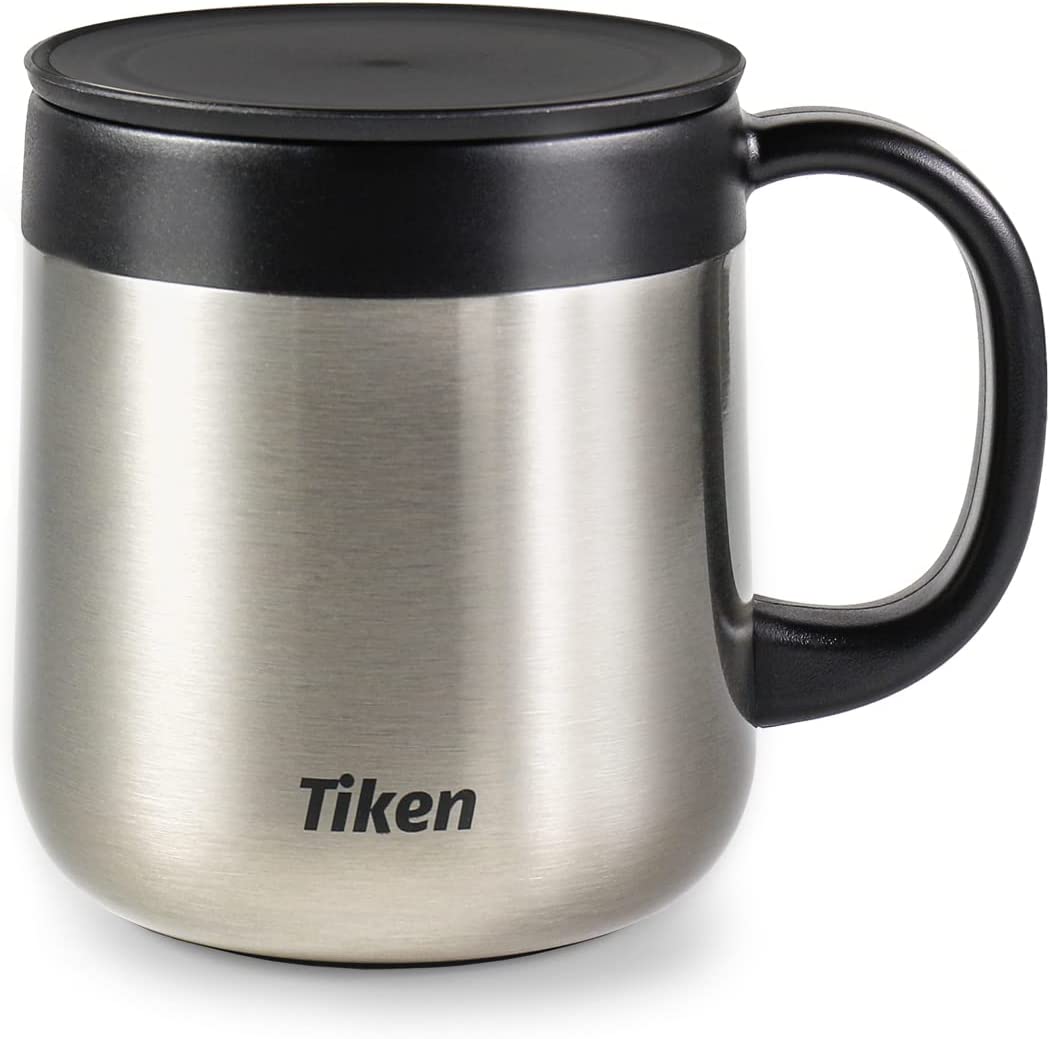 Tiken 11 Oz Insulated Coffee Mug With Lid Stainless Steel Thermal Coffee Mugs 340 ML (Silver)