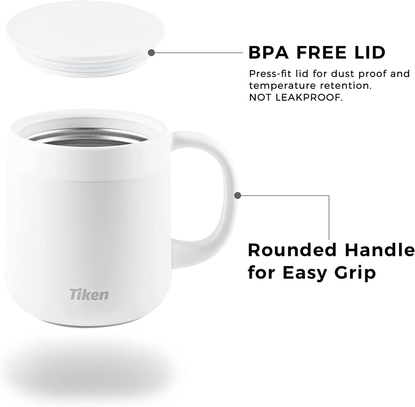 Tiken 11 Oz Insulated Coffee Mug With Lid Stainless Steel Thermal Coffee Mugs 340 ML (White)