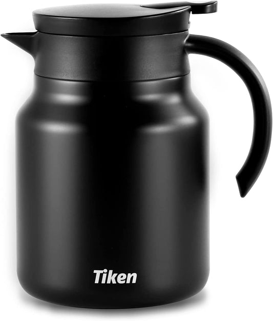 Tiken 34 Oz Thermal Coffee Carafe Double Wall Stainless Steel Insulated Coffee Server, 1 Liter Beverage Pitcher (Matte Black)